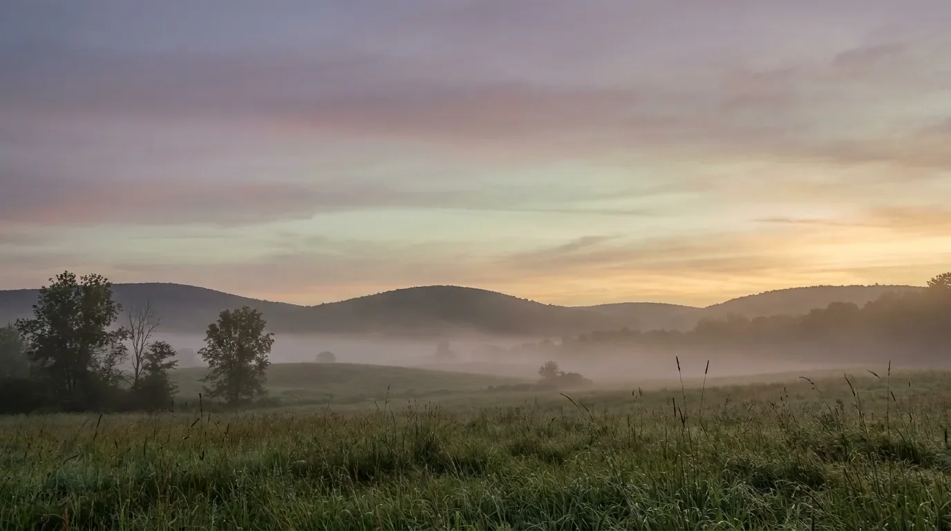 Peaceful dawn landscape over Madison, NY countryside