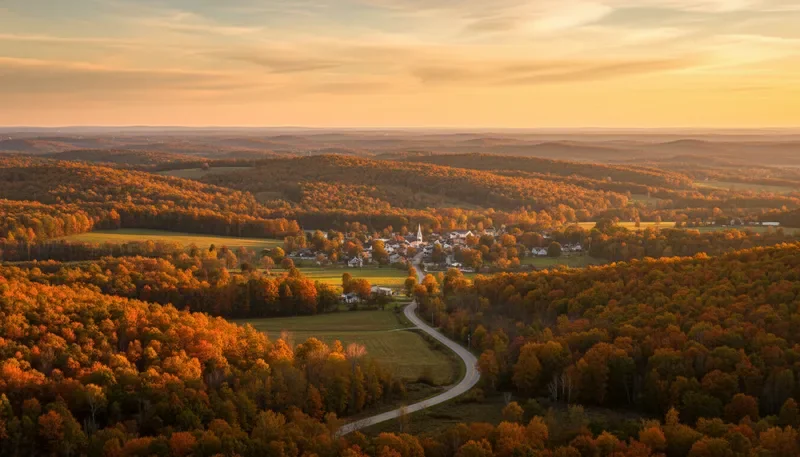 Peaceful panorama of Madison, NY landscape and tree lines
